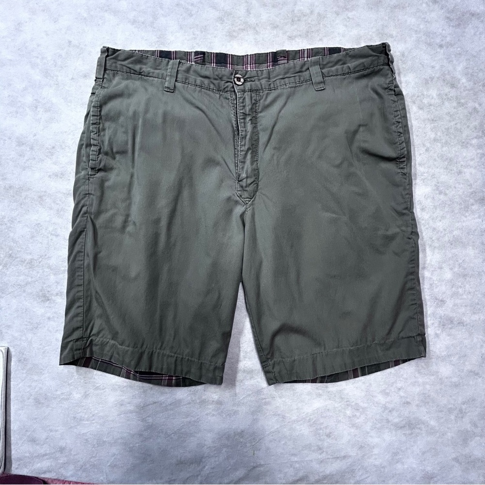 Olde School Indian Madras Homespun Olive Green/Plaid Revers Flat Front Shorts 36